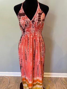 Coral Tie-Dye Halter Maxi Dress Steve Madden small